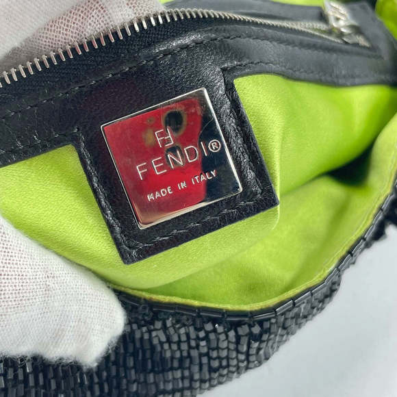 Fendi Baguette Black Beaded Shoulder Bag with Stones in Wave Pattern - Picture 10 of 16